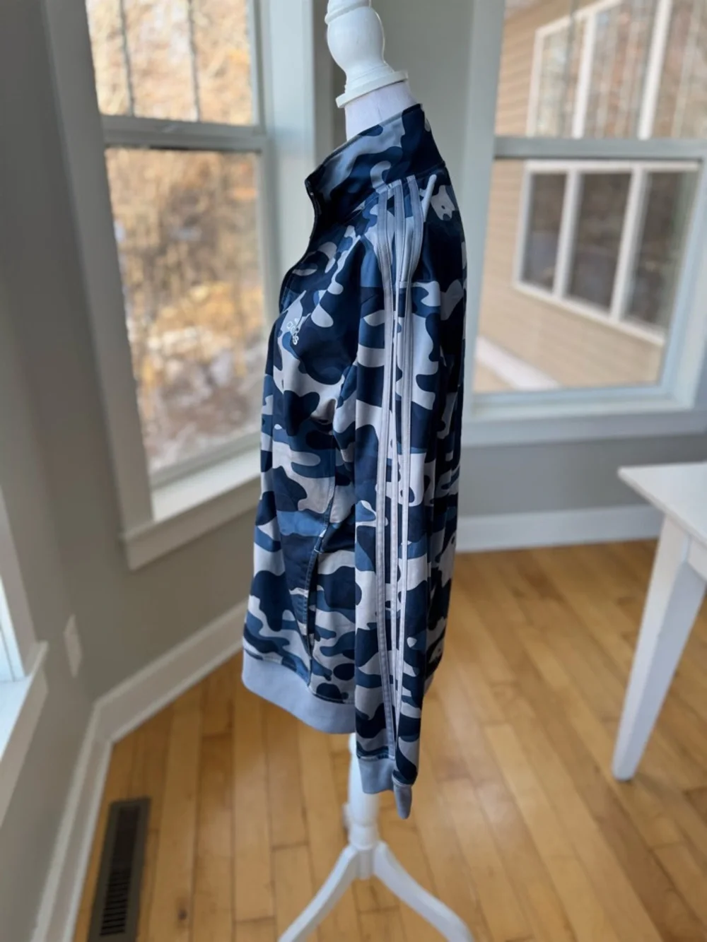 Adidas Essentials Blue Gray Camouflage Camo Track Jacket Size Large Unisex